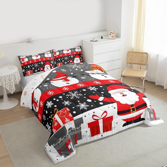 Feelyou Christmas Bedding Set Soft for Boys Girls, Merry Christmas Comforter Set Twin Size New Year Gift Duvet Quilt Microfiber Snowflake Bedroom Decor 2 Pcs with 1 Pillow Cases
