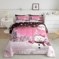 Feelyou Kids Merry Christmas Decorations Queen Size Comforter Set Xmas Snowman Bedding Set Girly Pink Quilt Set Soft Warm Lightweight Duvet Set
