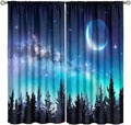 Galaxy Forest Blackout Curtains, Night Starry Sky Stars Moon Aurora Borealis Window Drapes for Bedroom Living Room Home 42" W X 54" L