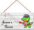 Personalized Signs Cute Dinosaur Playing Guitar Sign For Kids Room Custom Name Door Wall Decor For Girls Room Floral Nursery Art Plate For Boys Bedroom Little Man Cave