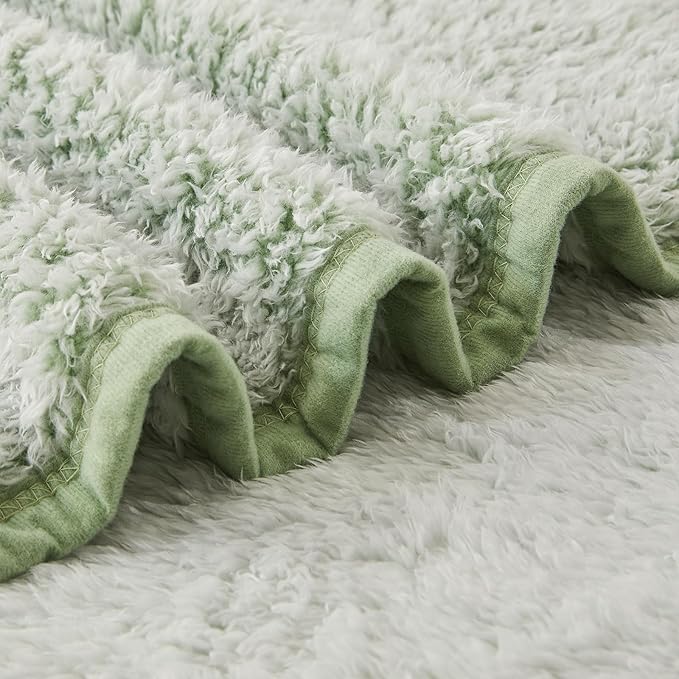 EMME Soft Sherpa Fleece Blanket Reversible Plush Fluffy Large Blanket, Light Weight Warm Decorative Boho Blanket Cover for Sofa, Couch, Bedroom,Travel(Plush Sage,60"x80")