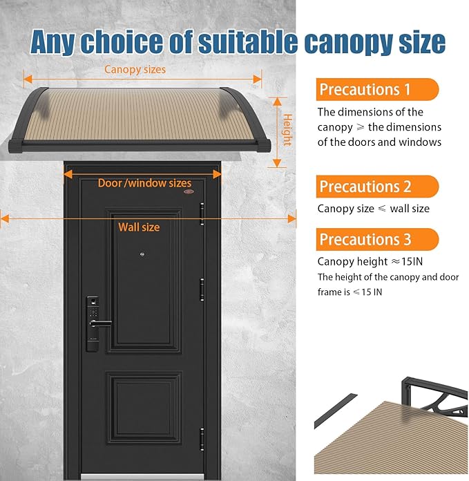 40''*48'' Window and Door Exterior, UV/Rain/Snow/Sunlight Protection Sheet,UPF 50+ Polycarbonate Overhang Canopy,House Overdoor Awnings for Door Entrance Outside/Patio/Porch/Deck