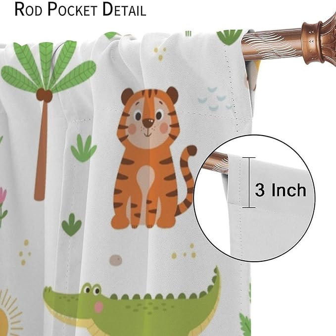 Cartoon Animal Curtains, Safari Woodland Jungle Forest Wildlife Blackout Window Treatments, Rod Pocket Thermal Insulated Drapes 2 Panel Sets for Kids Bedroom Nursery Classroom, 63" W X 72" L
