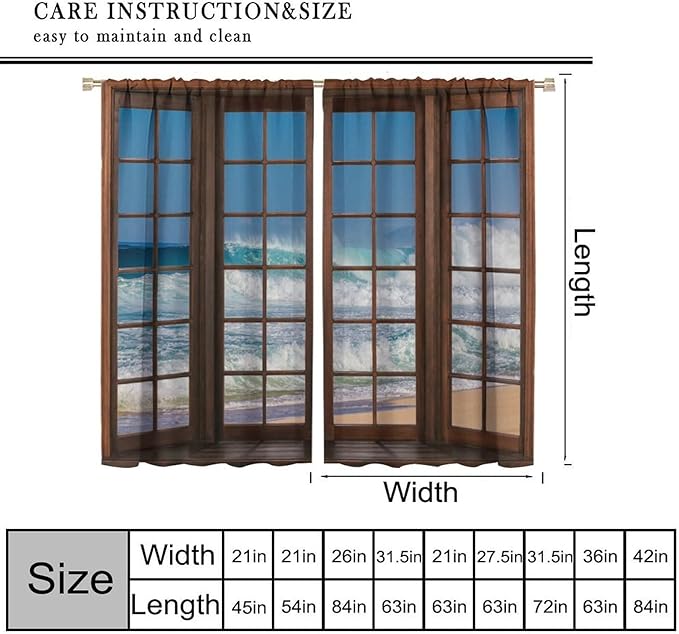 Ocean Beach Curtains,Waves Crashed Beach Hawaiian Seaside Scene Pattern Blackout Print Home Bedroom Living Room Window Treatments 2 Panel Set 42x54 Inch