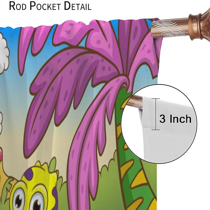 Cute Dinosaur Curtains, Colorful Cartoon Dino Pattern Blackout Window Treatments, Rod Pocket Thermal Insulated Drapes 2 Panel Sets for Kids Bedroom Nursery Classroom, 42" W X 63" L