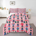 Feelyou Cute Nutcracker Kids Comforter Set Twin Christmas Tree Bedding Set Xmas Snowflake Duvet Quilt for Kids Boys Girls Bedroom Colorful Soldier Decor Candy-Cane Designs Microfiber Soft Breathable