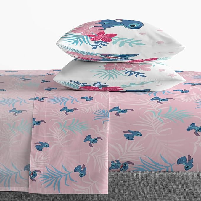 Jay Franco Disney Lilo & Stitch Paradise Dream 7 Piece Queen Bed Set - Includes Reversible Comforter & Sheet Set Bedding - Super Soft Fade Resistant Microfiber (Official Disney Product)