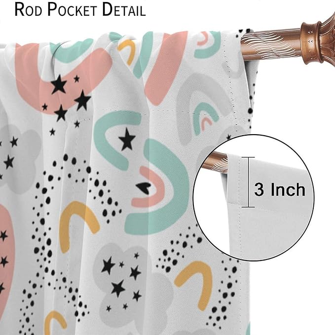Boho Rainbow Curtains for Kids Nursery Colorful Floral Sun Star Clouds Pastel Bohemian Pattern Print Window Drapes for Girl Bedroom Living Room Kitchen Decor,2 Panel Set,63Wx72H Inch Blackout