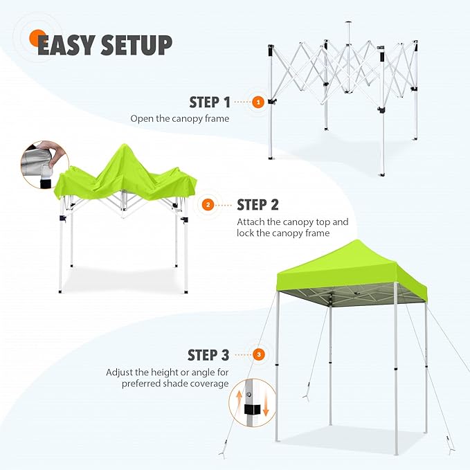 EAGLE PEAK 5x5 Pop Up Canopy Tent Instant Outdoor Canopy Easy Set-up Straight Leg Folding Shelter, Neon Green