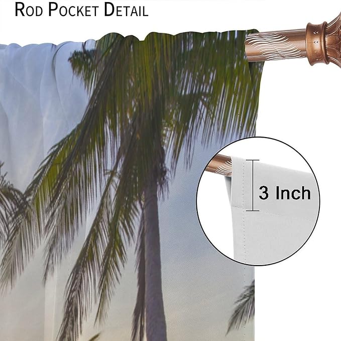 Ocean Beach Curtains,Morning Sunrise Hawaiian Seaside Scene Pattern Blackout Print Home Bedroom Living Room Window Treatments 2 Panel Set 84x84 Inch