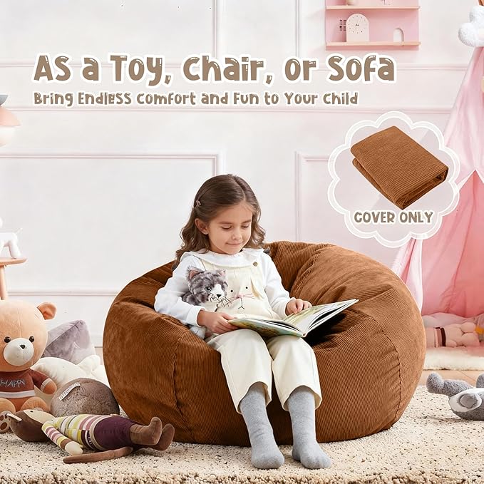 Nobildonna Bean Bag Chair Cover (No Filler) for Kids and Adults,Beanbag Stuffed Animal Storage Without Filling Plush Toys Holder and Organizer Soft Premium Corduroy 200L