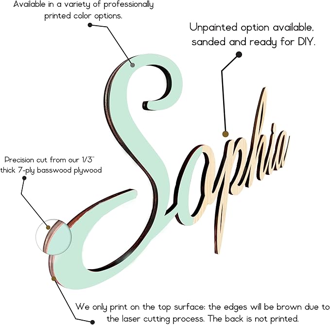 Custom Wood Name Sign For Nursery, 1/3-INCH THICKNESS, Boho Nursery Sign, Family Name Signs, 3D Wall Art for Children & Kids Rooms, Baby Shower, First birthday gift (First + Middle Name)