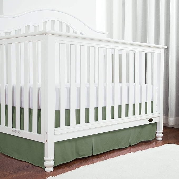 Box Pleated Crib Bed Skirt Premium 100% Cotton 800 Thread Count Nursery Crib Toddler Bedding Crib Bedskirt for Baby Boys or Baby Girls, (28" x 52") + 14" Drop Lenght - Sage Solid