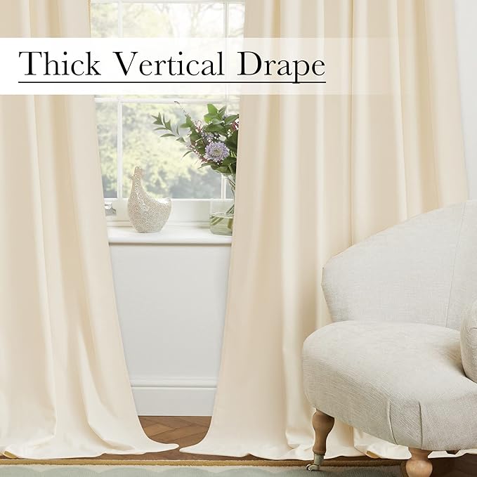 StangH Soft Ivory White Velvet Curtains 90 inch Length Ensure Privacy Thermal Insulated Window Drapes for Kids Room Back Tab Elegant Home Decor, W42 x L90, 2 Panels