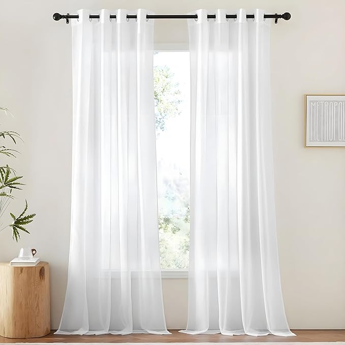 NICETOWN 2 Panels Sheer Curtains Extra Wide for Patio Waterproof, Tab Top Indoor Outdoor Voile Sheer Drapes Airy with Light Filtering for Sliding Glass Door, W100 x L96, White
