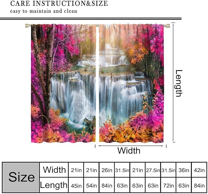 Waterfall Blackout Window Curtains, Nature Landscape Fores Theme Rod Pocket Window Drapes, for Living Room Bedroom 84" W X 84" L