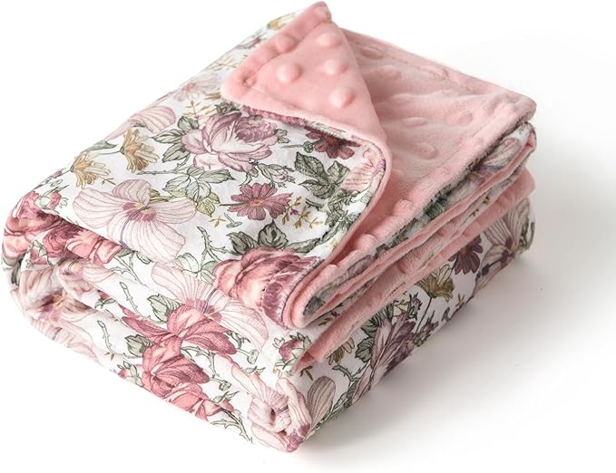 Baby Blankets for Unisex Boys Girls, Soft Plush Minky Blanket with Double Layer Dotted Backing for Infant Newborn Toddler, Vintage Floral Western Wild Flowers 30 x 40 Inch (Vintage Floral)