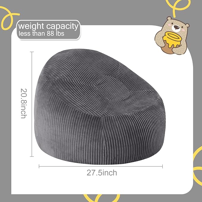COMAX Bean Bag Chairs for Kids, Toddler BeanBag Sofa with Filler Bean Couch Stuffed for Boys and Girls, Lazy Floor Chair for Playroom, Nursery Room, Dark Grey