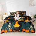 Feelyou Halloween Bedding Set for Kids Horror Skull Skeletons Comforter Cover Set Ghost Duvet Cover Pumpkin Lantern Bats Pattern Bedroom Decor Bedspread Cover Twin Size Bedding Collection 2Pcs