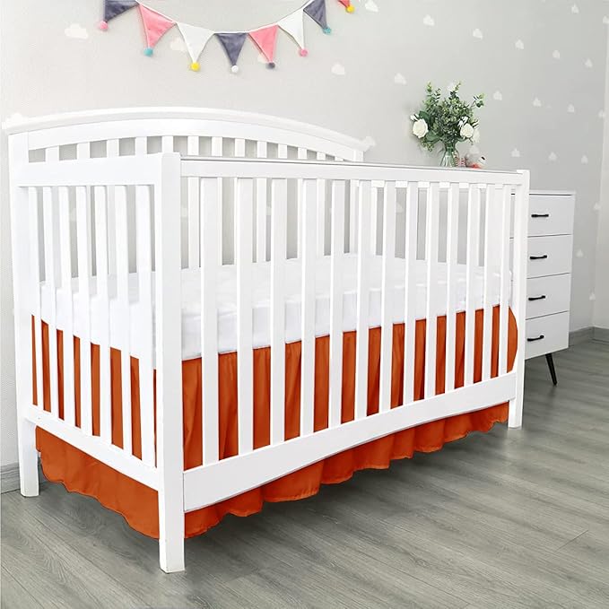 100% Egyptian Cotton, Nursery Crib Toddler (24" x 38" + 10") 800 Thread Count Crib Skirt Dust Ruffle, Bedding Skirts for Baby Boys or Girls, 10" Drop, Burnt Orange Solid