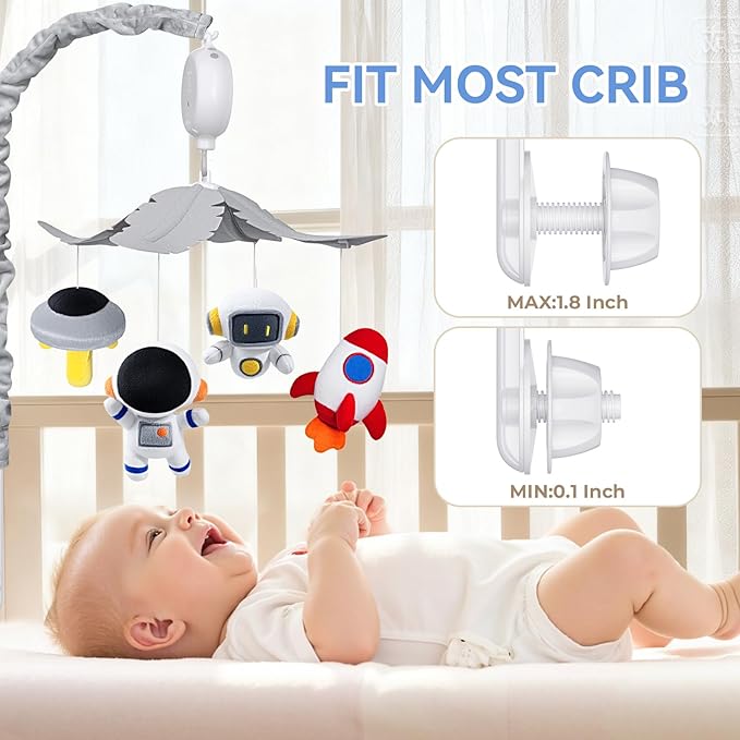 Feisike Space Crib Mobile, Spaceman Baby Mobile for Crib Nursery Decor Hanging Plush Crib Toys for Newborn Boys and Girls Infant Babies 0-6-12 Months