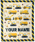 Personalized Construction Throw Blanket for Boys - 60" x 80" Inches Construction Throws Gift - Yellow Lightweight Fuzzy Blanket for Bed, Couch, Travel
