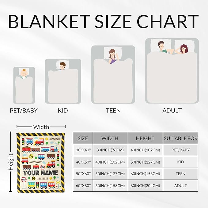 Custom Train Throw Blanket Gift for Boys - 30" x 40" Inches Lightweight Warm Throw for Lap, Couch, Office - Yellow Cute Blanket for Girls Kids