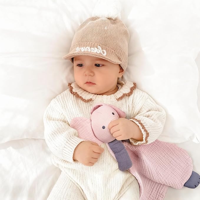 lulumoon Elephant Baby Security Blanket: Skin-Friendly Muslin Snuggle Lovey for Self-Soothe - Newborn Gift for Baby Shower