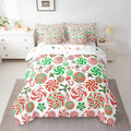 Christmas Candy Comforter Set With Sheets 7 Piece Queen Size Cute Bow Bed in a Bag Kids Boys Girls Red and Green Sweet Bedding Set Reversible Xmas Decor Bedroom Decor Breathable Soft Lightweight