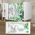 Personalized Crib Bedding Set for Boys Girls, Custom Baby Crib Sets with Name, Green Elephant Design Nursery Bedding 2 Piece - Soft Blanket with Double Layer Dotted Backing, Crib Fitted Sheet