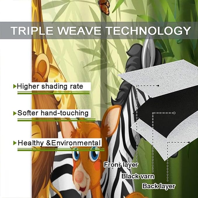 Cartoon Animal Curtains, Cute Animals Bamboo Forest Blackout Window Treatments, Rod Pocket Thermal Insulated Drapes 2 Panel Sets for Kids Room Nursery Classroom, 42" W X 54" L