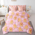 Erosebridal Christmas Gingerbread King Bedding Set 7 Piece,Cute Gingerbread Man Bed in A Bag,Xmas Snowflake Comforter Set Girls Sheet Set with Comforter,Pink Christmas Decoration