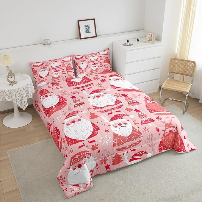 Feelyou Cute Santa Claus Bedding Set for Kids Boys Girls Twin Size Christmas Comforter Set Ultra Soft Winter Comforter Xmas Tree Duvet Quilt Bedroom Decor Christmas Decorations Quilt