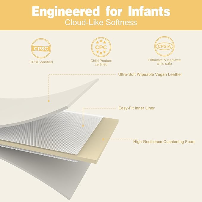 Padded 71" ×59" Large Baby Play Mat for Floor, 1.2" Thick Memory Foam Playmat with Soft Vegan Leather Cover, Cushioned Play Mat for 71" x59" Playpens, Beige