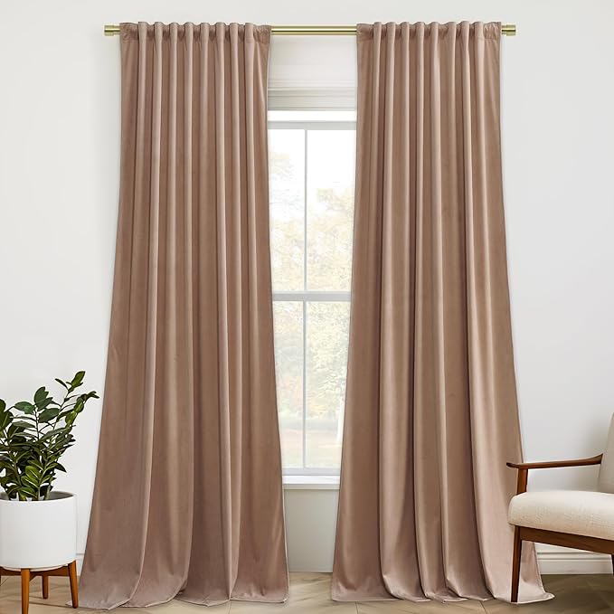 StangH Blush Beige Curtains 92 inches Long Super Soft Velvet Room Darkening Thermal Insulated Window Drapes Back Tab Luxury Decor for Bedroom Living Room, W52 x L92, 2 Panels