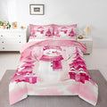 Feelyou Pink Christmas Comforter Set Full Size Snowman Bedding Set for Kids Boys Girls Cute Snowflake Duvet Quilt Merry Christmas Tree and Snowman Room Decor 3 Pcs with 2 Pillow Cases