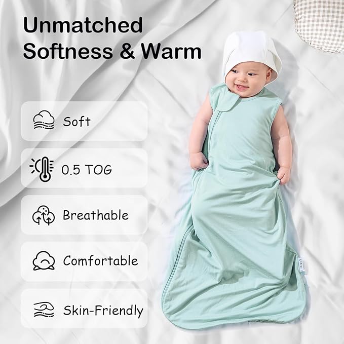 Supersoft Rayon Made from Bamboo Sleep Sack 24-36 Months 0.5 Tog Toddler Sleep Sack 2t Baby Wearable Blanket 3t with 2-Way Zipper Summer Unisex Sleeping Bag for Babies (2 Pack) Green & Blue