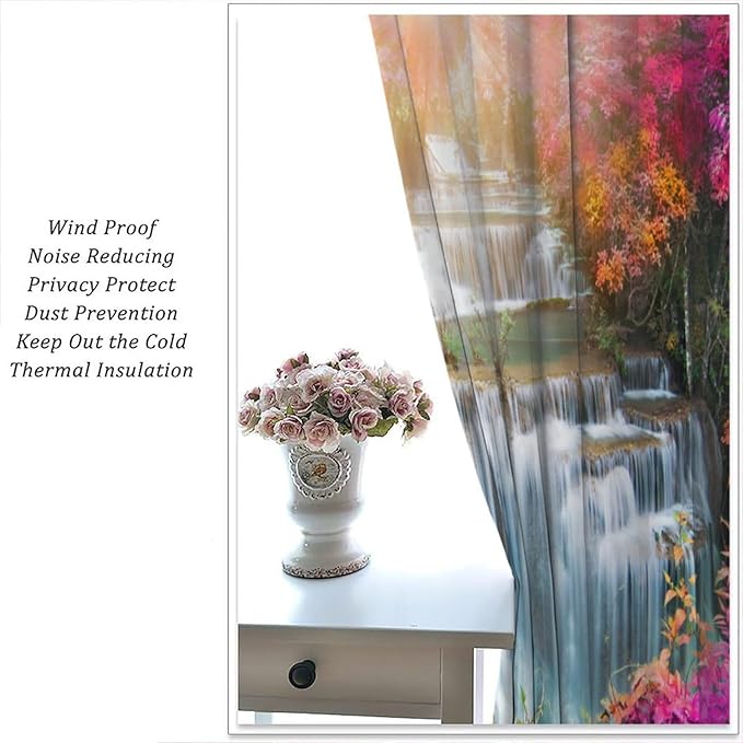 Waterfall Blackout Window Curtains, Nature Landscape Fores Theme Rod Pocket Window Drapes, for Living Room Bedroom 52" W X 84" L