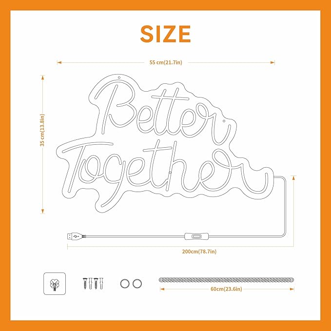 Better Together Neon Sign for Wall Decor Neon Lights for Teen Bedroom Decor Art Light Up Sign LED Neon Signs for All Party Reunion Decoration USB 21.7x13.8 Inch (white)