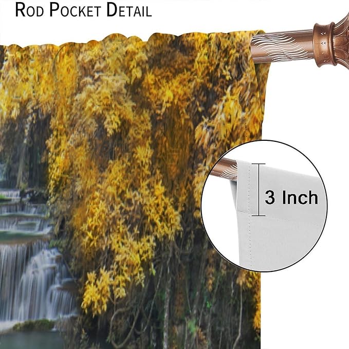 Waterfall Blackout Curtain, Autumn Season Trees Leaves Natural Landscape Window Drapes, for Bedroom Living Room 84" W X 84" L