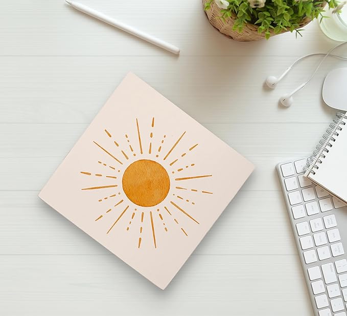 KU-DaYi Abstract Boho Sun Orange Sunrise Sunshine Wood Box Sign Rustic Farmhouse Style Wood Block Plaque Decor for Bohemian Home Girls Room Wall Desk Shelf Decoration