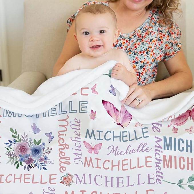 Ships Next Day, Personalized Baby Blankets, Custom Baby Blanket with Name for Girls,Gift for Chrismas Birthday Memorial Day, Customized Flannel Blanket for Kids Adults 40"X50"