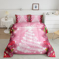 Feelyou Kids Merry Christmas Decorations Comforter Set, Kids Santa Tree Bedding Set Queen Size for Boys Girls Teens Xmas Christmas Bell Decor Comforter Glitter Pink Quilt Set