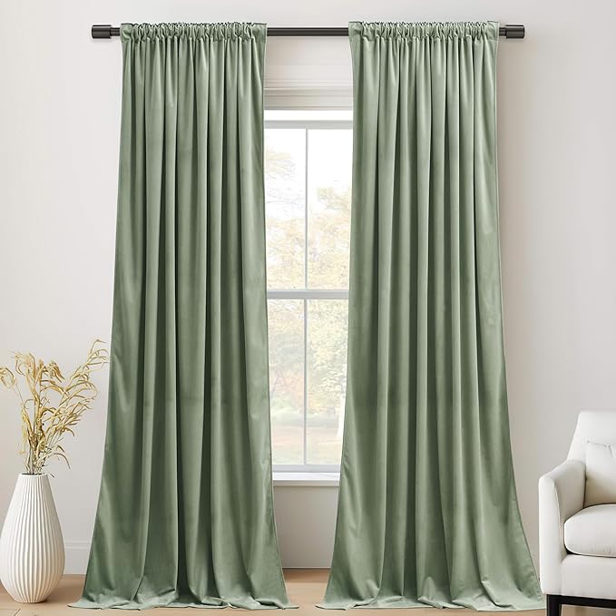 StangH Retro Green Velvet Curtains Room Darkening, 52x108 Inches, Super Soft Velvet Drapes with Rod Pocket Back Tab, Thermal Insulated Window Treatment for Bedroom, Living Room, 2 Panels