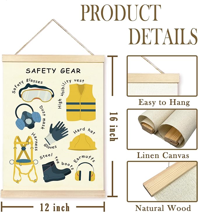 CGBHW Educational Safety Gear Tools Poster Hanger Frame Set of 2, xxxx Posters Wall Art Hanging Decor for Classroom Nursery Kids Room Playroom Preschool，12x16Inch