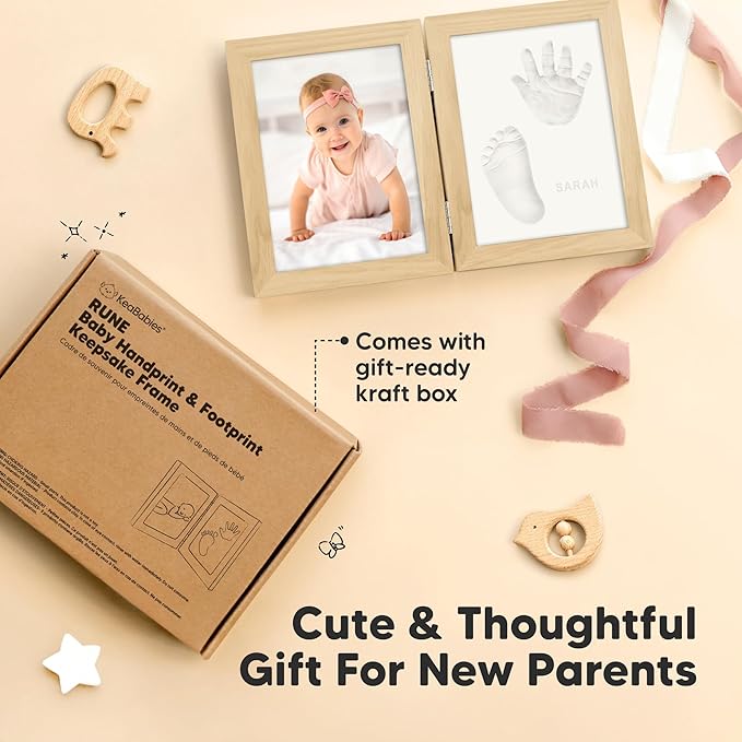 KeaBabies Personalized Baby Hand and Footprint Kit, Quick Dry Clay - Newborn Keepsake Feet and Handprint Kit, Nursery Picture Frame, New Mom Gifts for Baby Showers & Registry (Ash Wood)