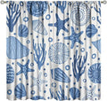 Coastal Nautical Curtains,Coral Starfish Seashell Beach Sea Starfish Seashell Theme Pattern Blackout Print Bedroom Living Room Window Treatmen 6 Panel Set 72x63 Inch