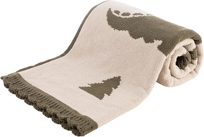 Berkshire Baby Blanket,Ultra-Plush Reversible Chenille Knit Toddler Blanket,Cute Pattern Nursery Crib Blanket,Ideal Baby Gift(30x40 Inches,Dino WalkKalamata)