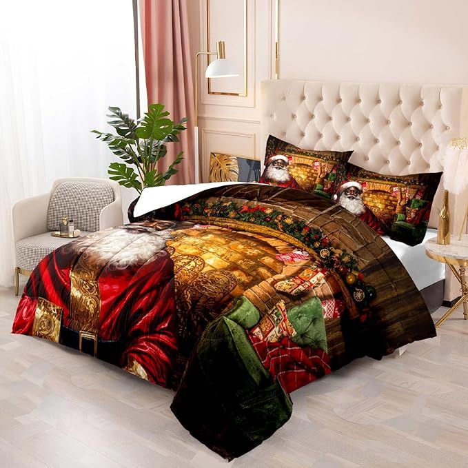 LUVIVIHOME 2PCS Christmas Comforter Set - Twin Size, Funny Black Santa Claus Bedding, Merry Christmas Bedroom Decor for Kids, Teens, African American Decorations, 1 Pillow Case