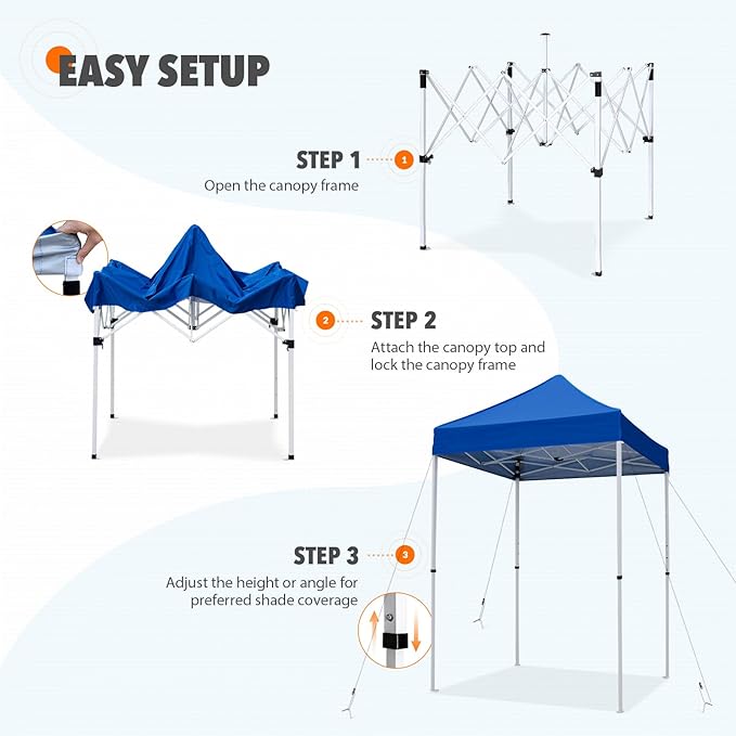 EAGLE PEAK 5x5 Pop Up Canopy Tent Instant Outdoor Canopy Easy Set-up Straight Leg Folding Shelter, Blue